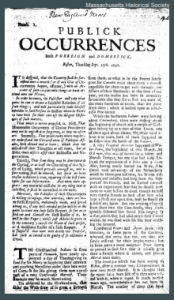 Front page of Publick Occurrences newspaper